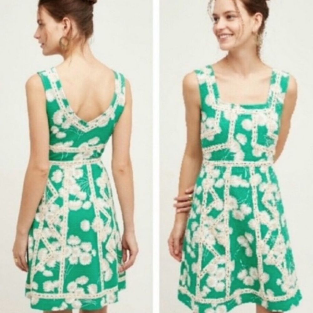 Anthropologie Green and White Sleeveless Sundress